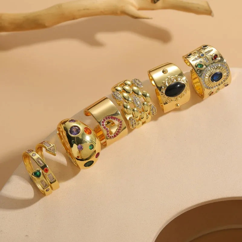 Geometric copper ring with electroplated horse eye black finish, Chinese style vintage design