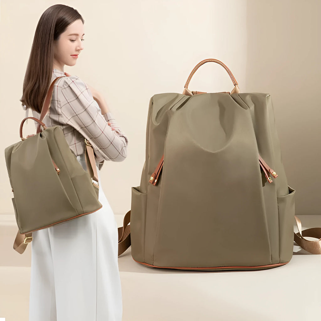 Fashion commuter contrast color large-capacity nylon travel backpack in khaki