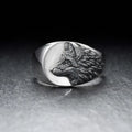 Silver geometric wolf head men's ring in European retro style