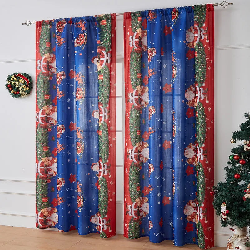 American-style printed Christmas curtain with semi-sunshade function on polyester fabric