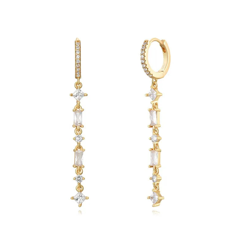 Sterling silver needle fashion ear clip with colourful zircon tassel and geometric U-shape design