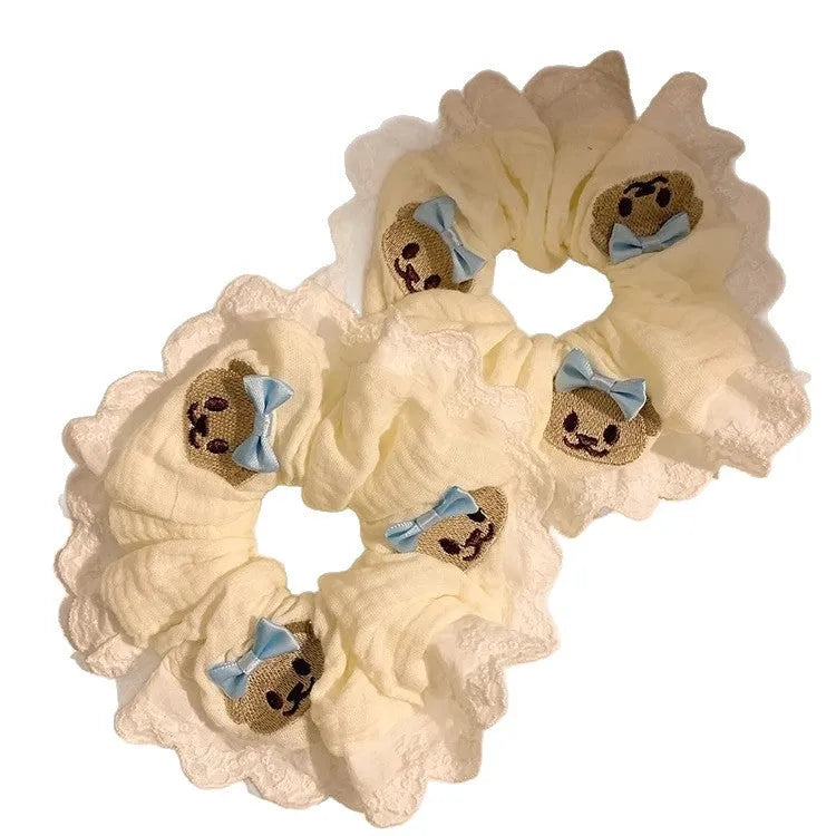 Blue bow bear design elastic cloth hair ring for ponytails