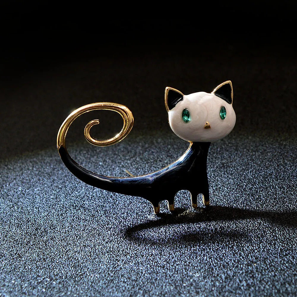 Personalised painted tailing up kitty brooch in white or orange colour, alloy cat jewellery