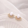 Women's silver retro fan-shaped earrings with opal rhinestone geometric design