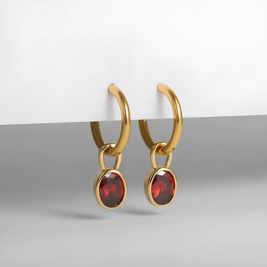 Women's retro oval zircon earrings in copper with ellipse detailing shown in six colour variants