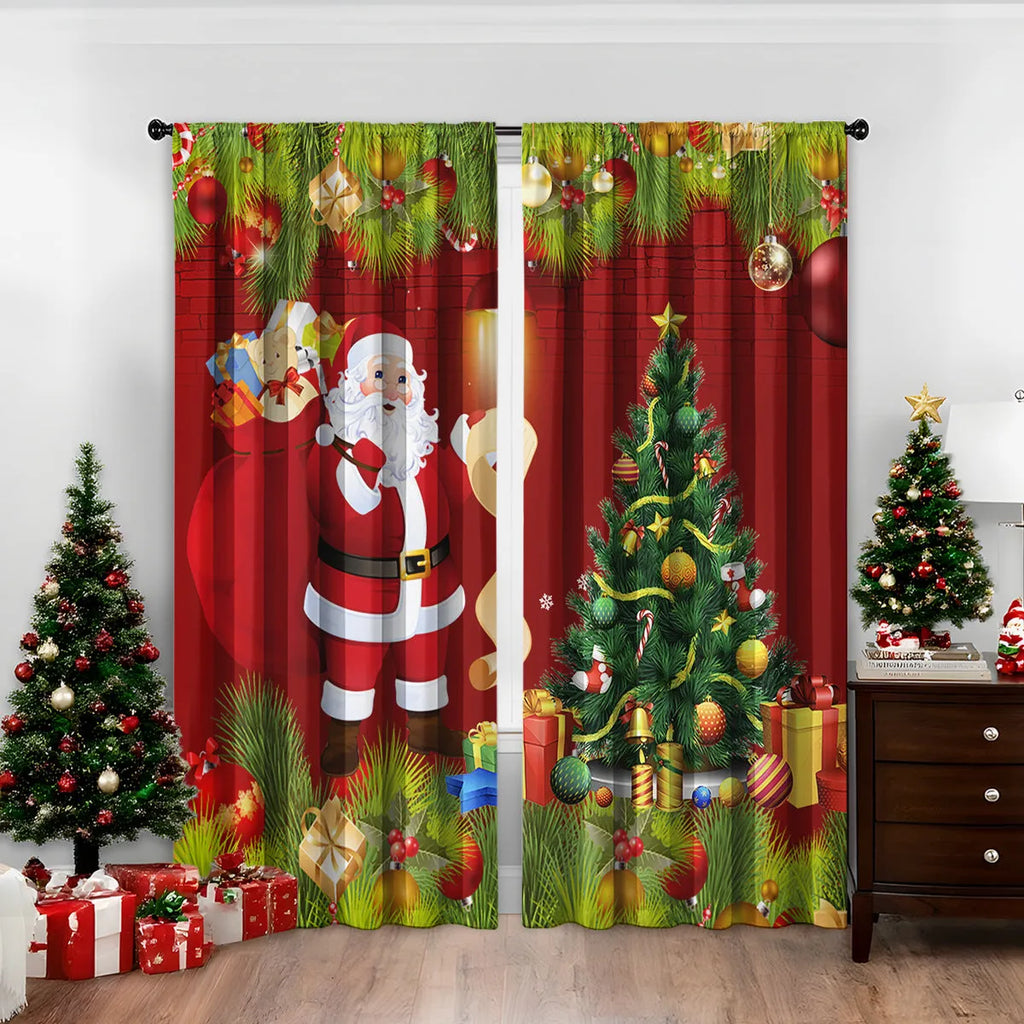 3D digital printed Christmas curtain in a modern European style, showing festive pattern and fabric texture.