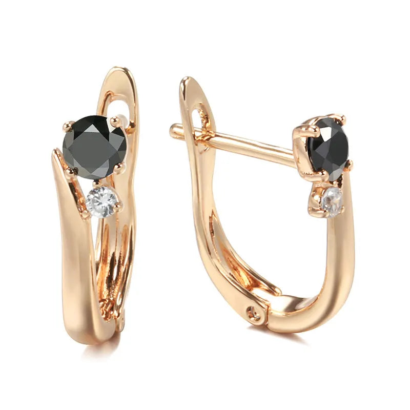Women's gold geometric black agate drop earrings with retro styling and copper construction