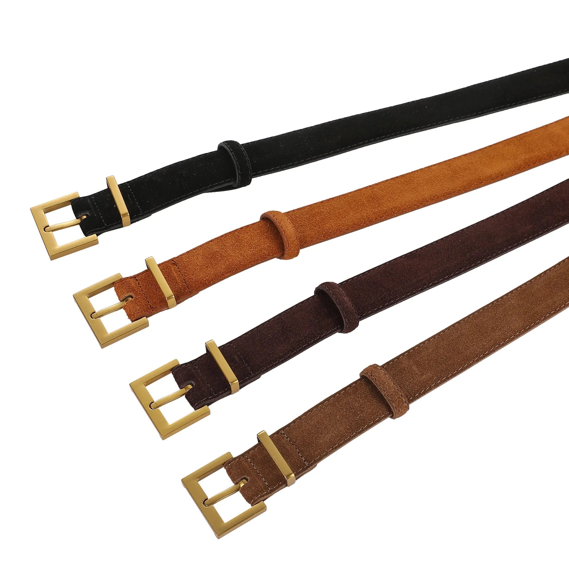 Ladies' black genuine leather pin buckle dress belt with quadrilateral buckle design