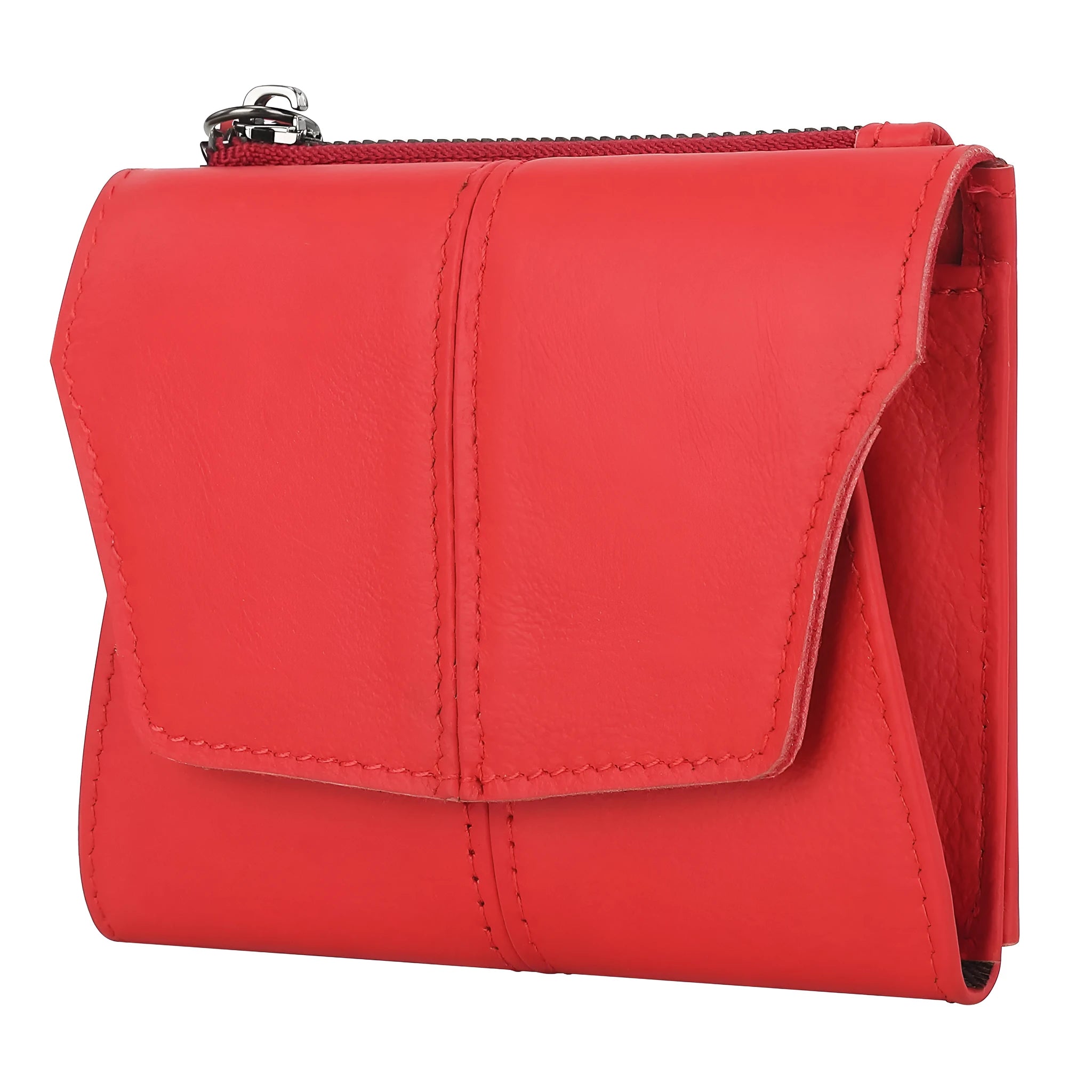 Genuine leather coin purse in retro style with stitching detail and anti-theft function