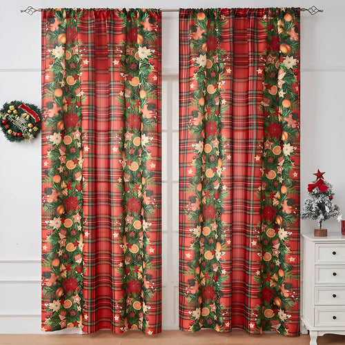 American-style printed Christmas curtain with semi-sunshade function on polyester fabric