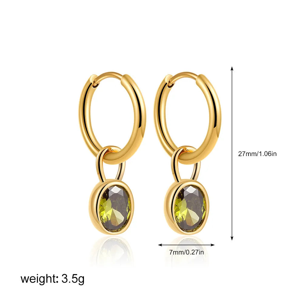 Women's retro oval zircon earrings in copper with ellipse detailing shown in six colour variants