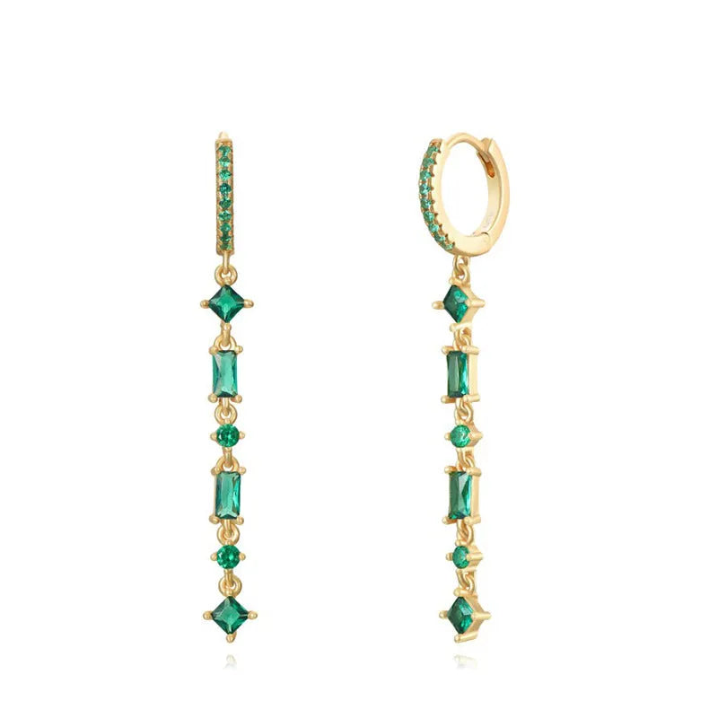 Sterling silver needle fashion ear clip with colourful zircon tassel and geometric U-shape design