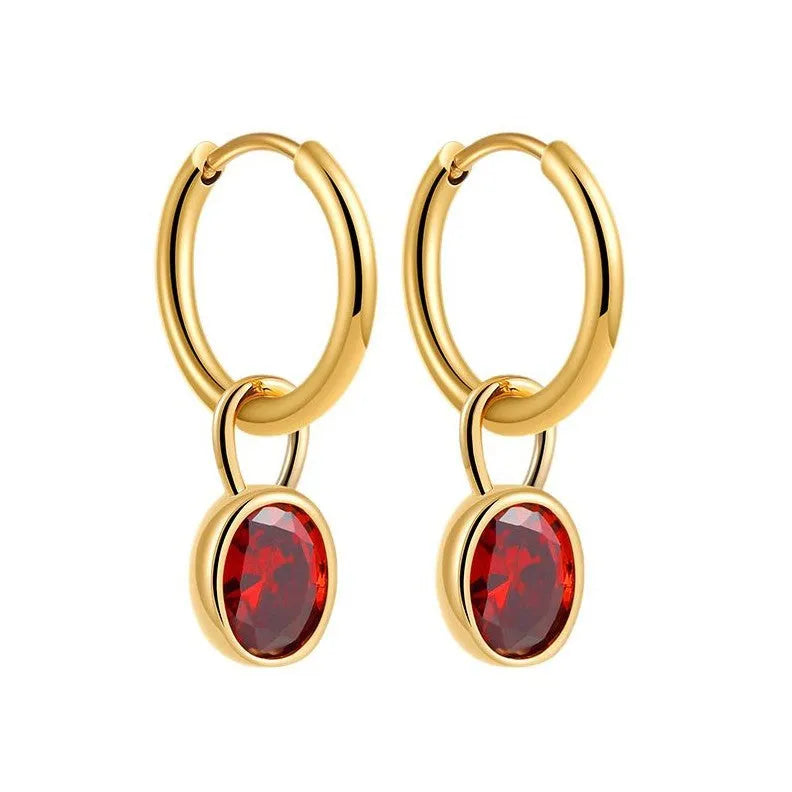 Women's retro oval zircon earrings in copper with ellipse detailing shown in six colour variants