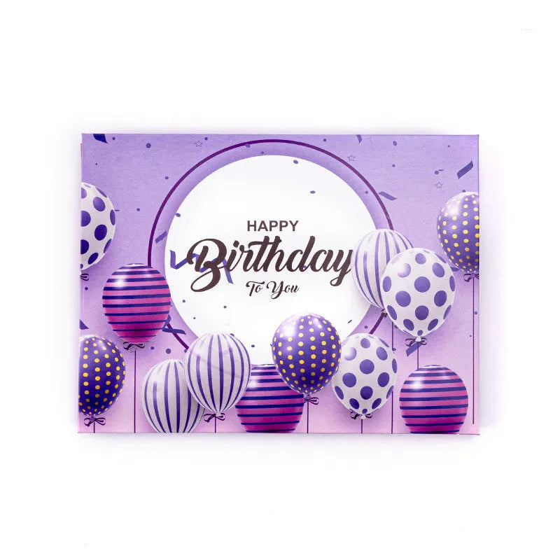 A 3D folded greeting card in Chinese ink style, measuring 15x20 cm, with a light music blowing cake theme.