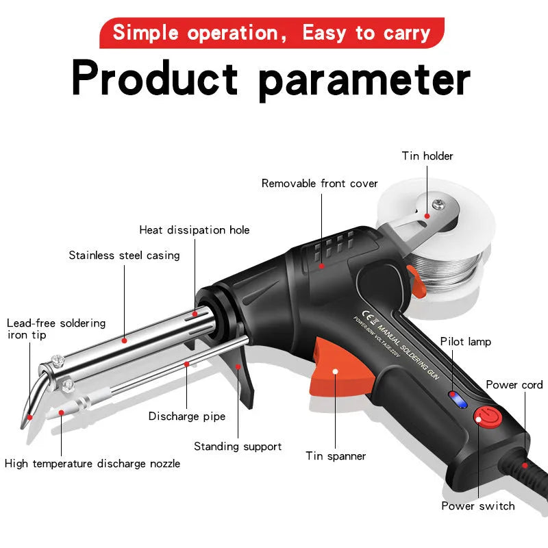 Black alloy soldering gun kit with built-in light, five-piece set for electronics repair