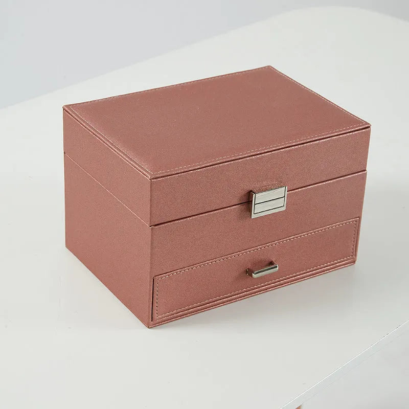 Solid colour hard PU leather jewelry storage box for earrings and necklaces.
