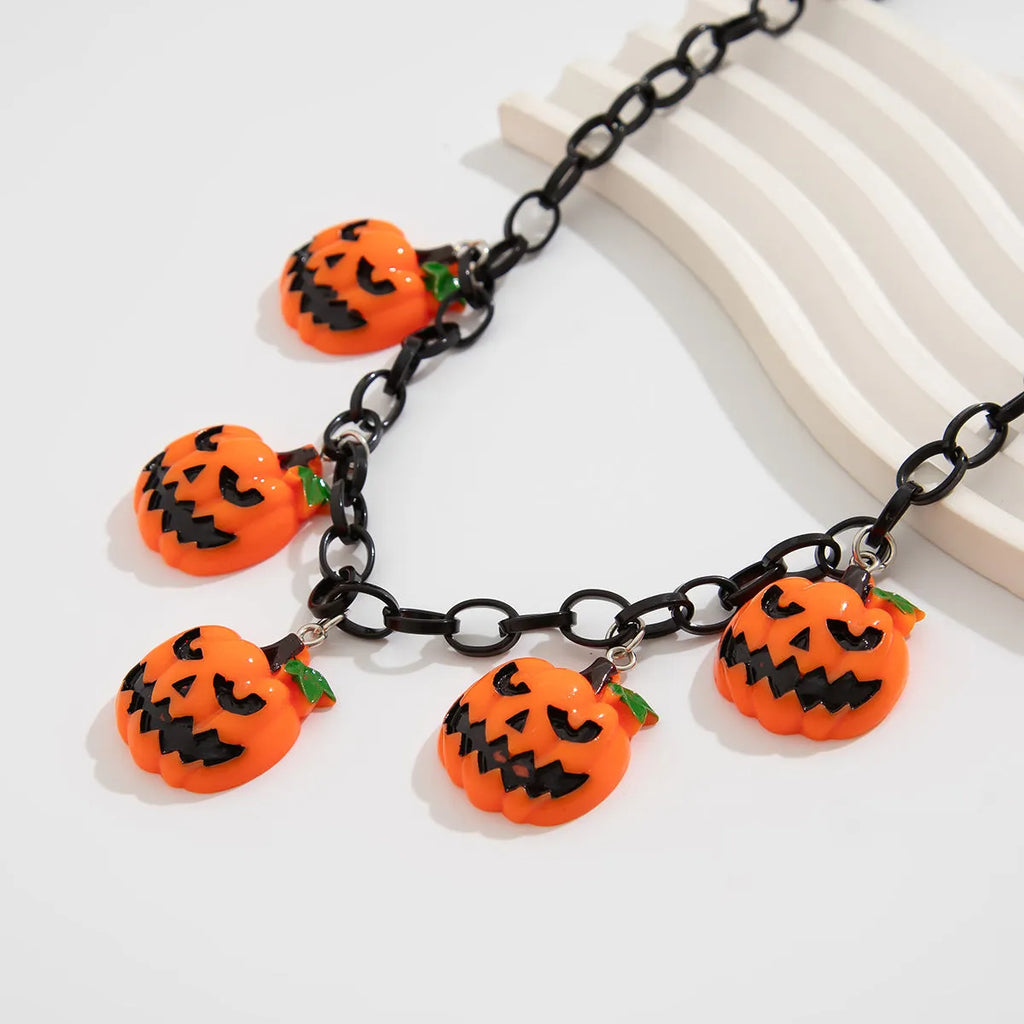 Mixed colour pumpkin ghost Halloween necklace with acrylic pendant on regular chain