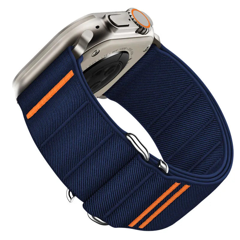 Elastic nylon Apple Watch band with stainless steel buckle in multiple colour options