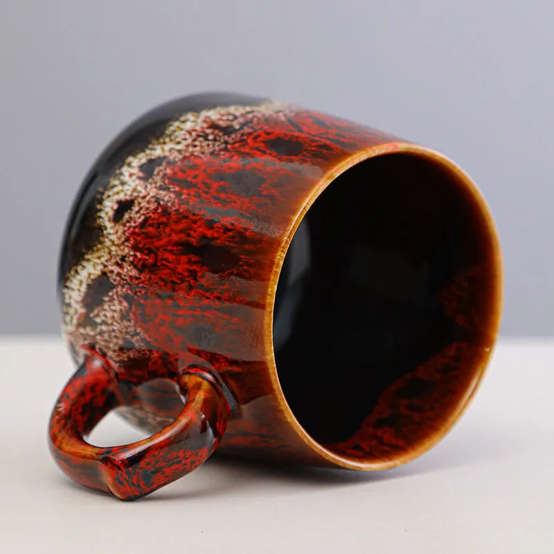 Large capacity mild luxury retro style ceramic coffee mug in one of four colour options.
