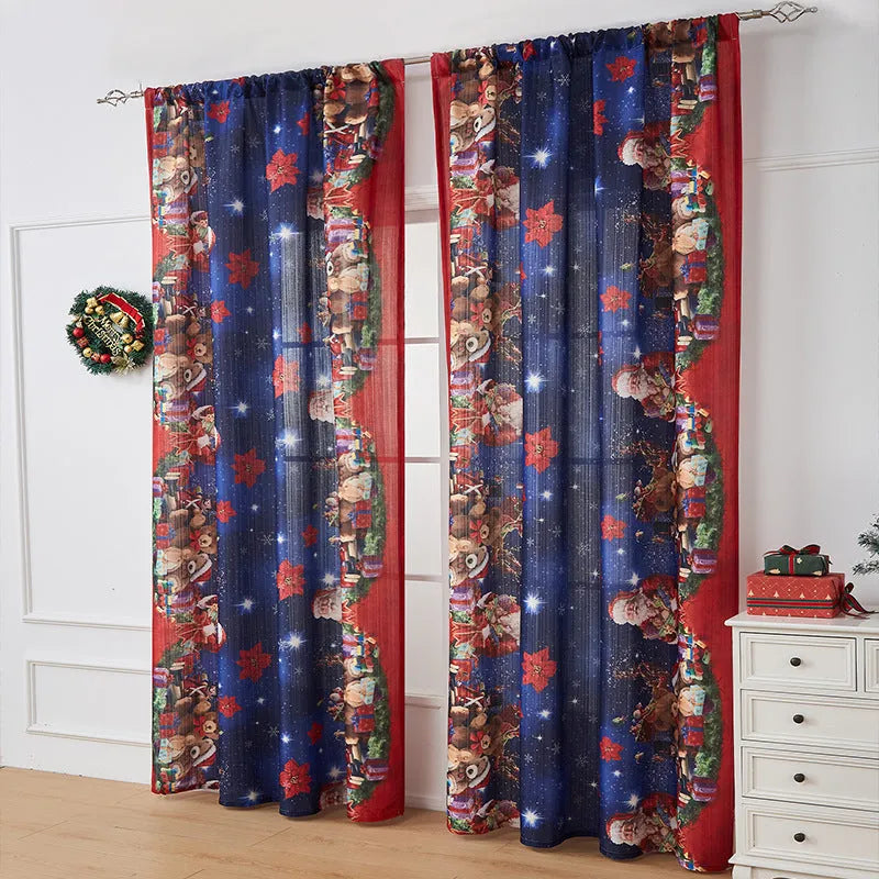 American-style printed Christmas curtain with semi-sunshade function on polyester fabric