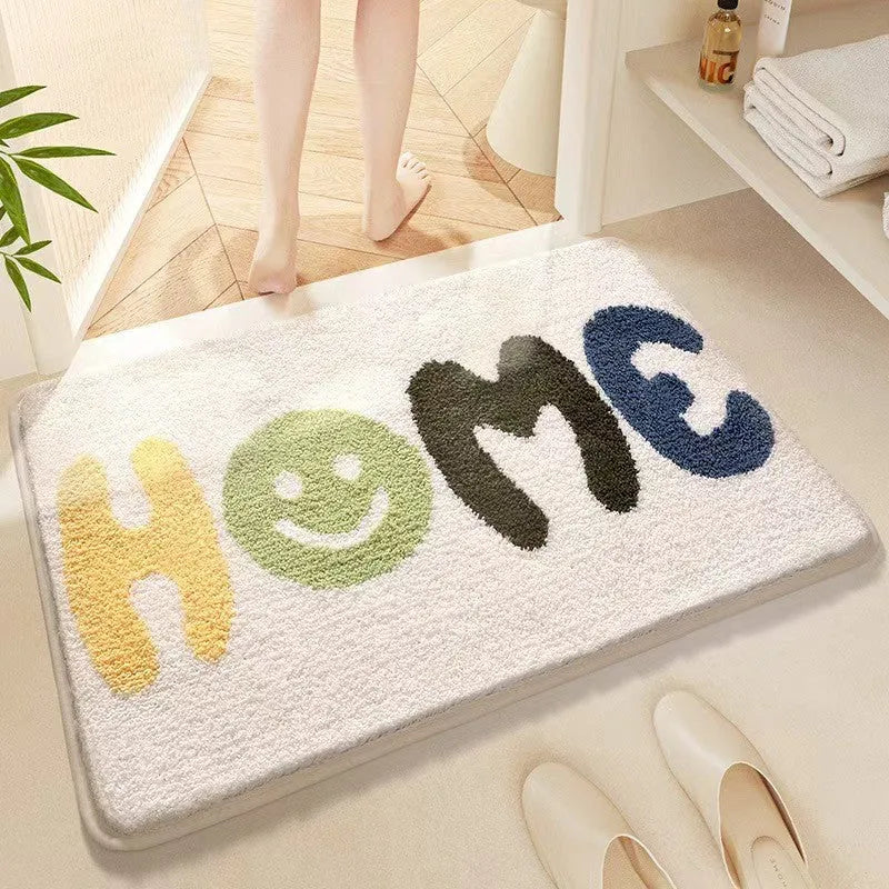 Square cashmere carpet floor mat with plastic bottom in sky sea colour rainbow pattern