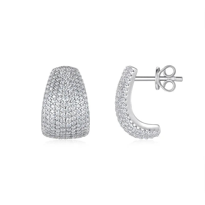Geometric S925 sterling silver ear studs for women with white finish