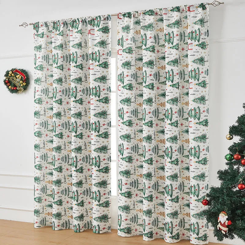 American-style printed Christmas curtain with semi-sunshade function on polyester fabric