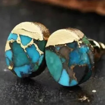 Natural stone Bohemian style stud earrings with irregular shaped stones on simple metal posts
