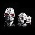 Red eye ghost skull stud earrings with electroplated alloy and artificial gemstone inlay