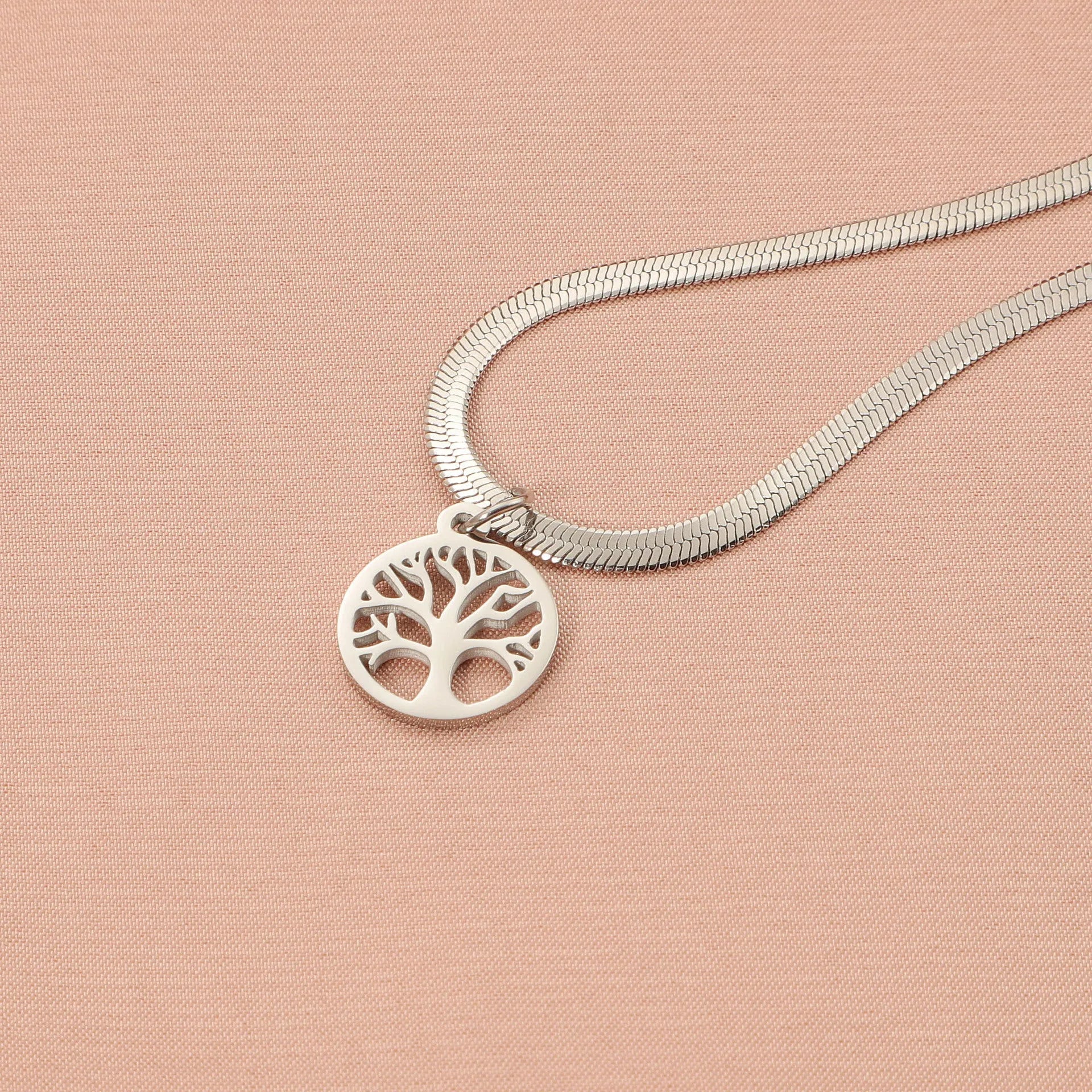 Stainless steel lucky tree pendant clavicle necklace with adjustable snake bones chain