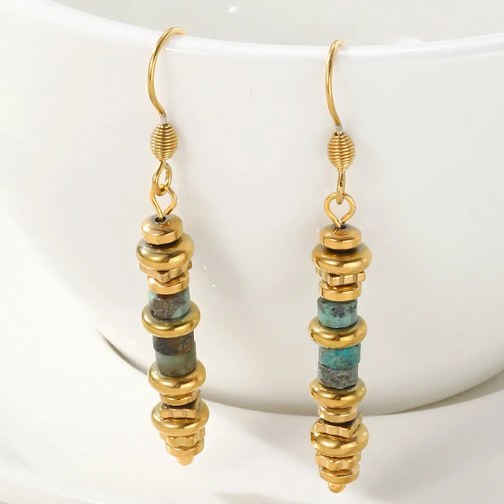 Retro geometric titanium steel dangle earrings for women in colour SE22101520.