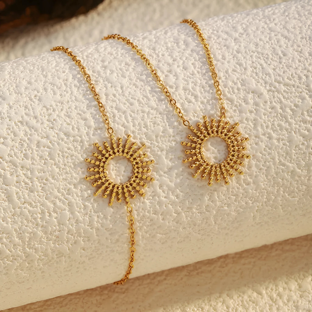Sunflower Series women's gold geometry chain necklace and bracelet jewellery set