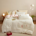 Winter milk fibre four-piece princess bedding set with green or pink Christmas tree reactive print design