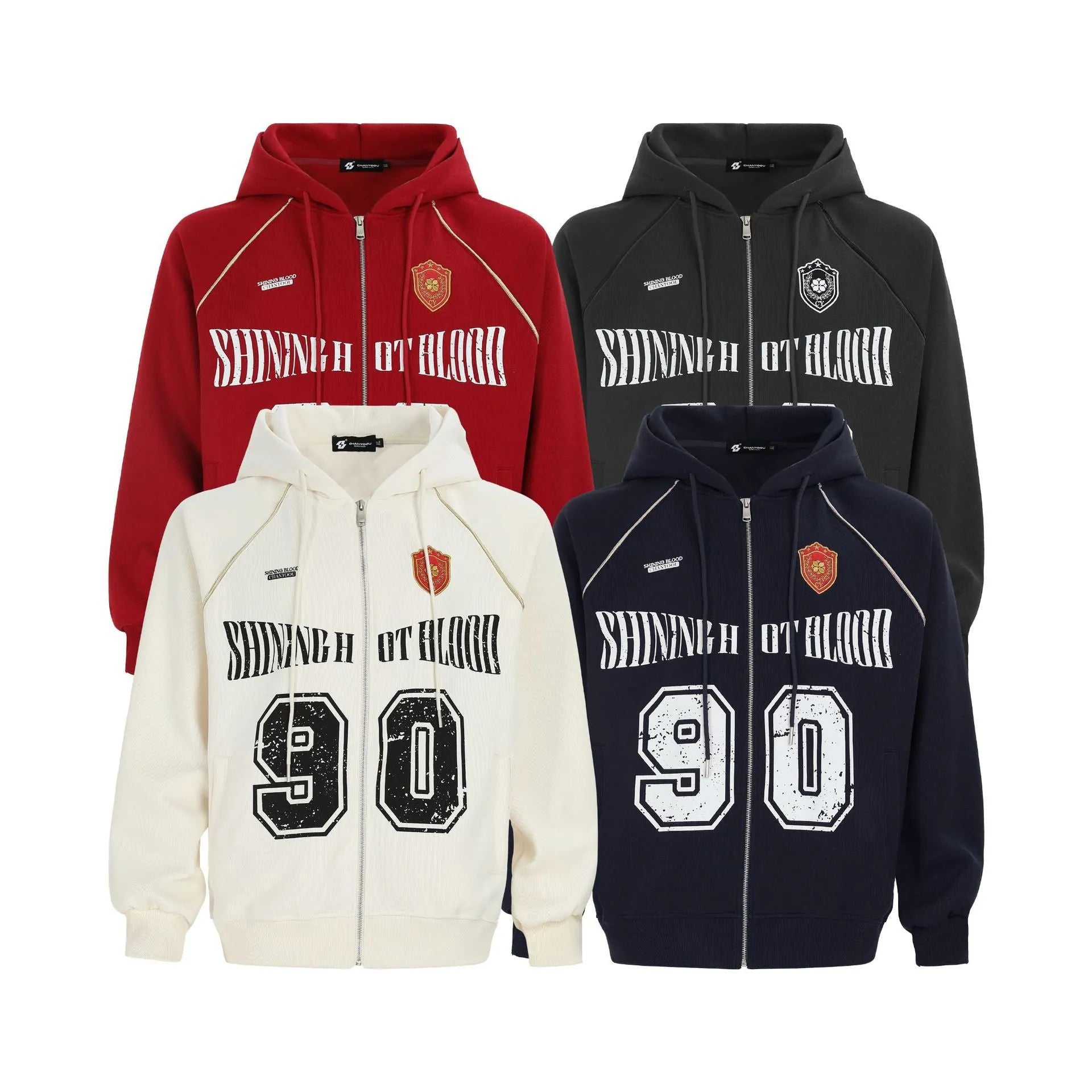 Women's American retro style loose jacket with letter embroidery in cotton blend fabric