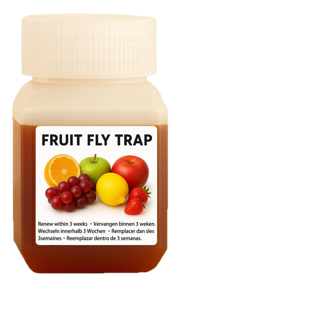 Bottle of fruit fly bait liquid for trapper station refill with SK003 specification options