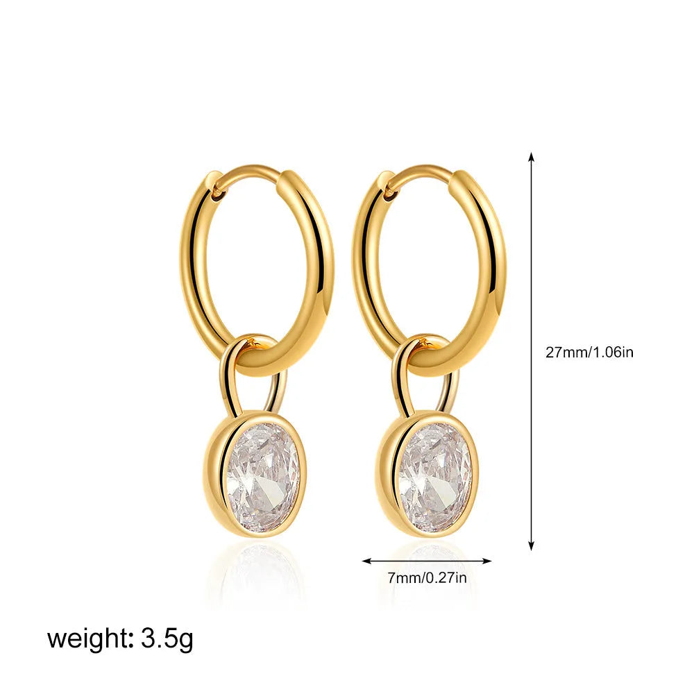 Women's retro oval zircon earrings in copper with ellipse detailing shown in six colour variants