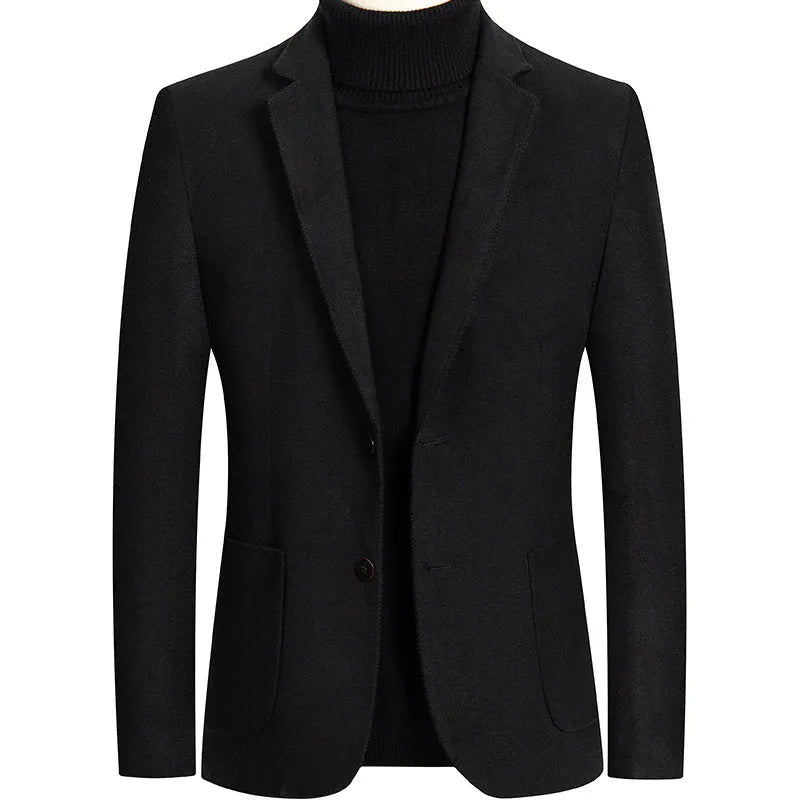 Men's slim fit wool suit jacket in gray, featuring a non-iron fabric and polyester lining for autumn and winter.
