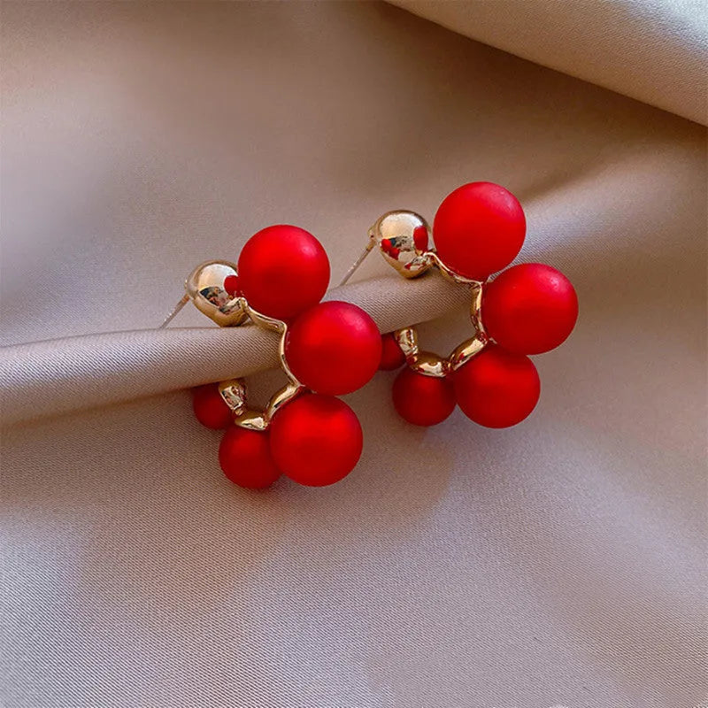 Red bell-shaped alloy earrings with chain drop design for women