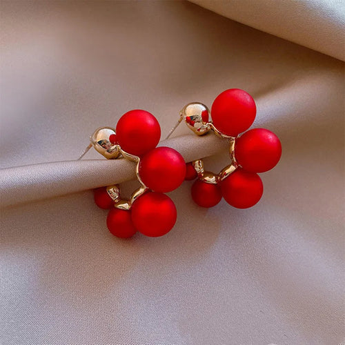 Red bell-shaped alloy earrings with chain drop design for women