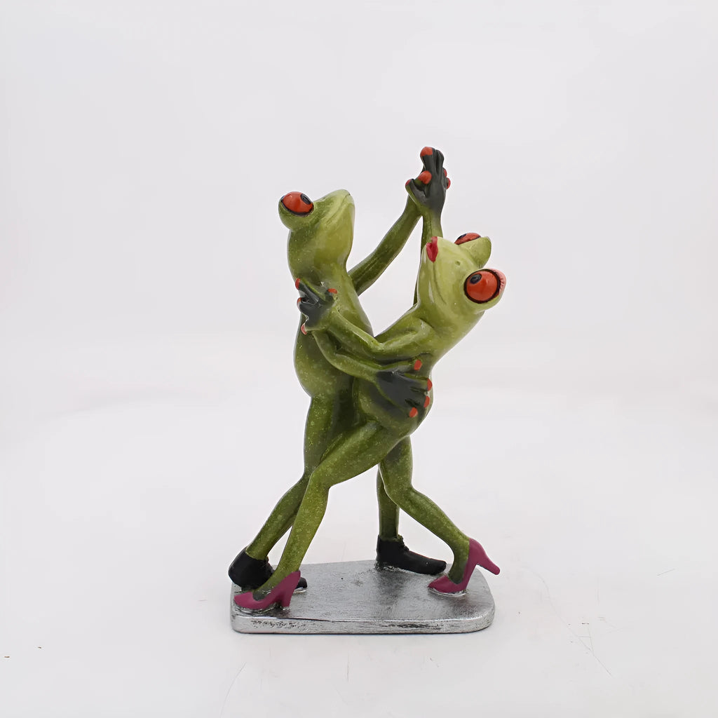 Pastoral style synthetic resin frog figurine home decoration on a wooden surface.