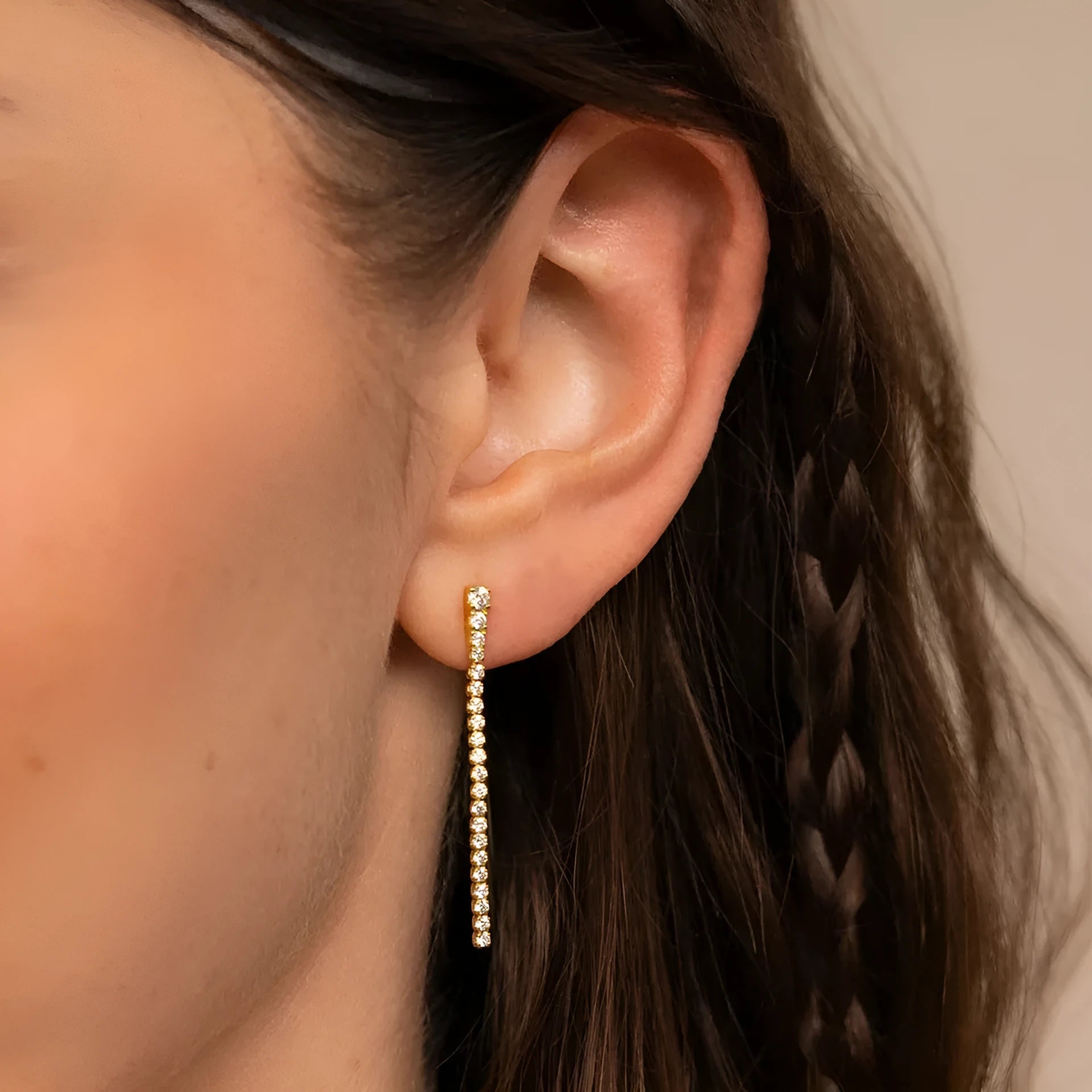 Geometric-shaped stainless steel zircon earrings for women in gold and steel colour options.