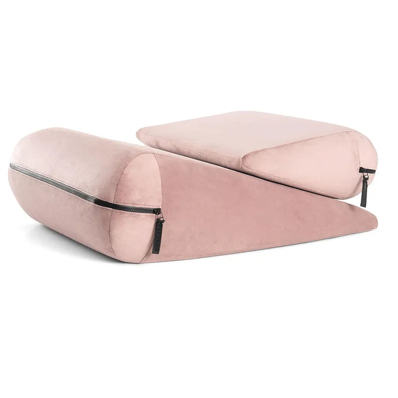 High density sponge triangle wedge pillow in selected colour with embroidered fabric, measuring 68x33x25cm for back support.