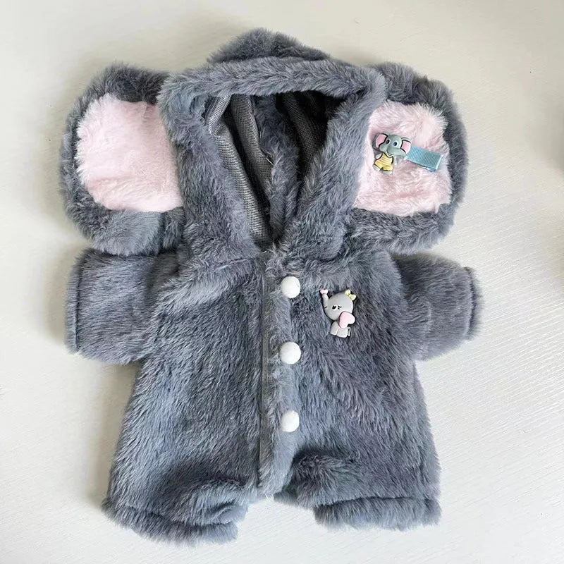 Grey elephant jumpsuit for 30cm Lina bear, plush doll clothing