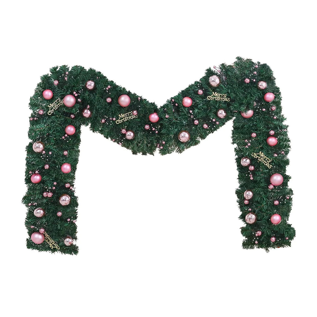 2.7 metre pink Christmas rattan wall decoration with 240 LED lights and wrought iron frame