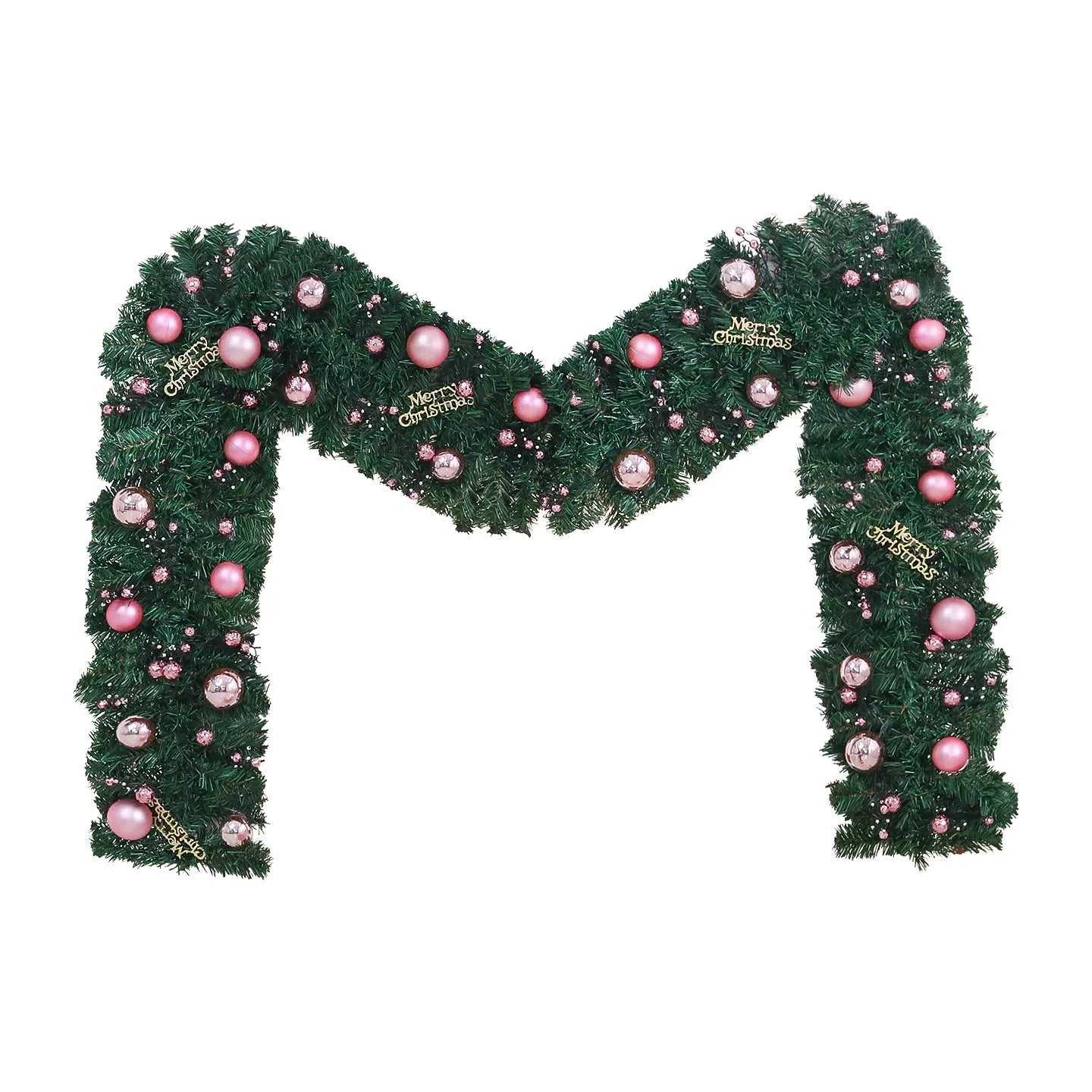 2.7 metre pink Christmas rattan wall decoration with 240 LED lights and wrought iron frame