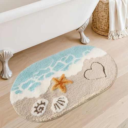 Square cashmere carpet floor mat with plastic bottom in sky sea colour rainbow pattern