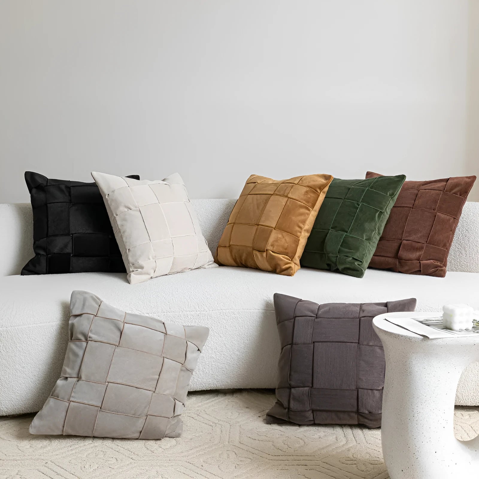 Chenille woven 50x50cm pillow cushion in seven colour options with feather velvet core