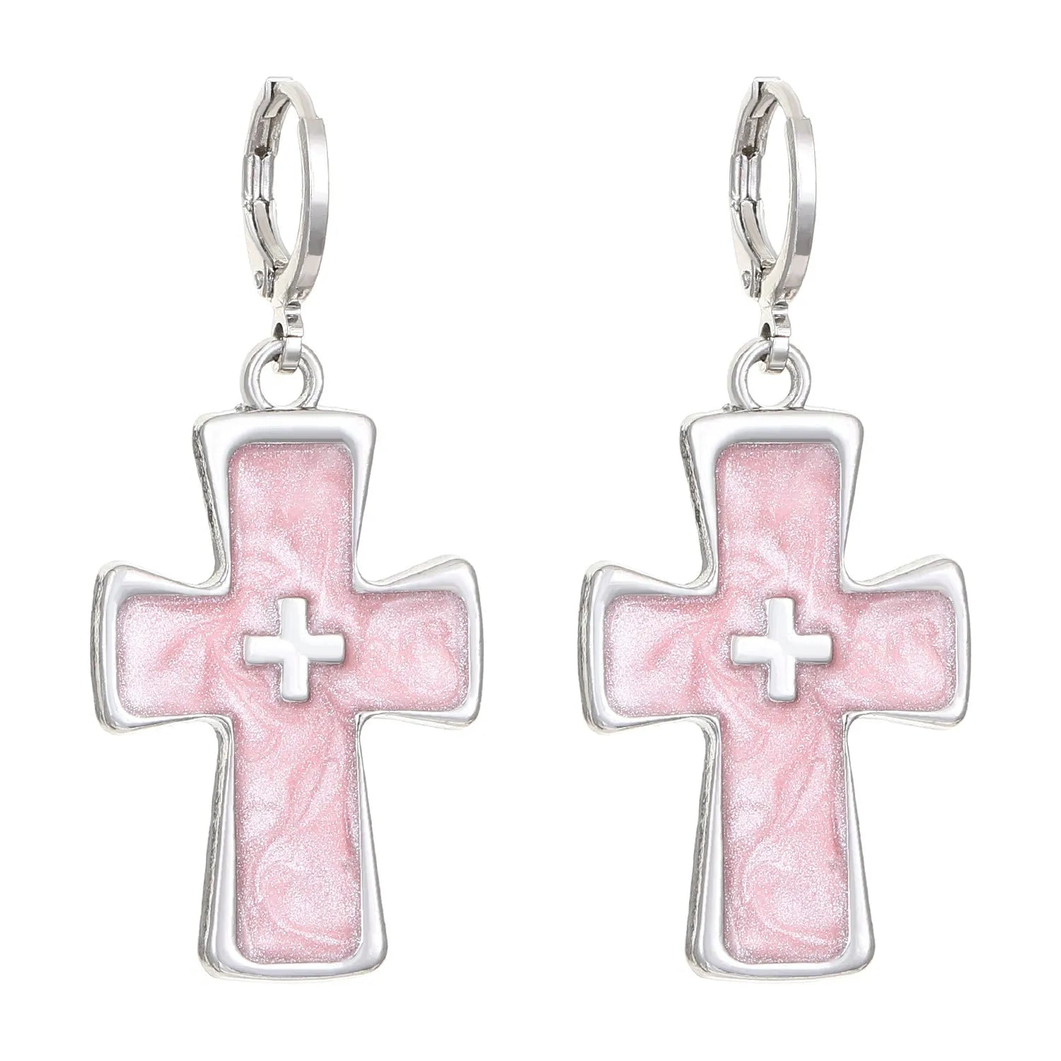 Women's alloy cross crystal earrings in five colours with dripping oil finish and multiple design elements