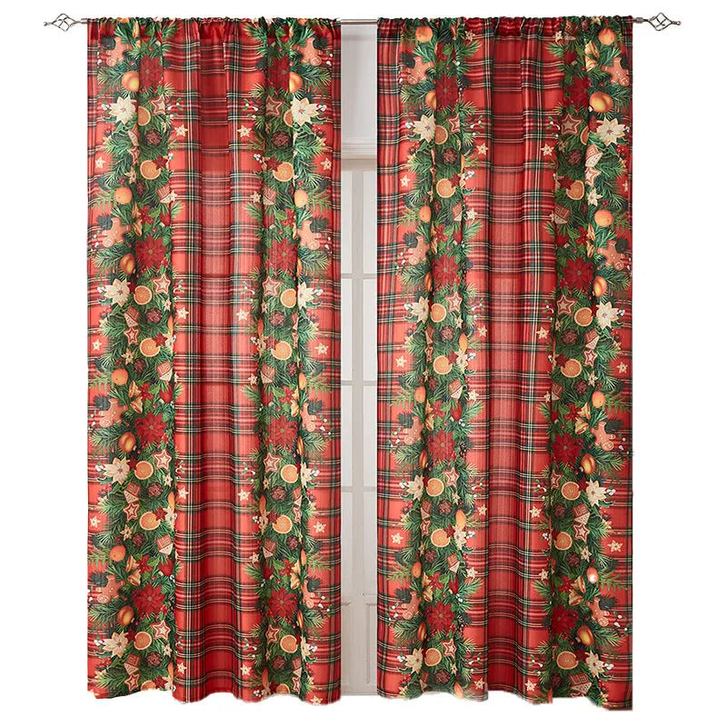 American-style printed Christmas curtain with semi-sunshade function on polyester fabric