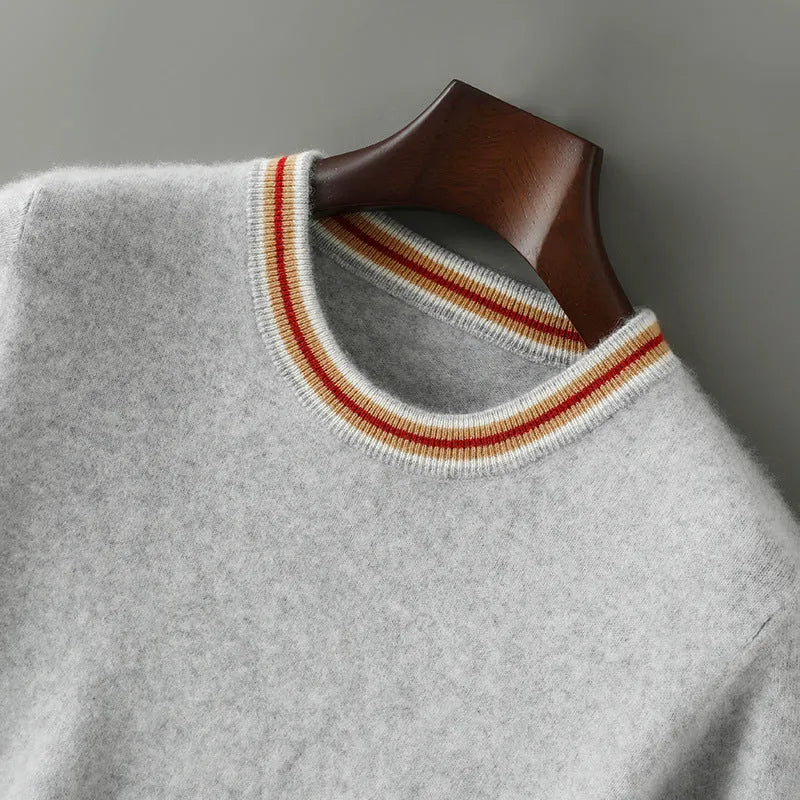 Men's pure wool short sleeve pullover sweater in round neck design shown in white, grey and black colours